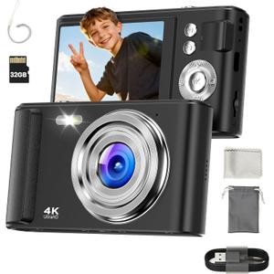 Digital Camera 4K for Kids: 48MP Cameras for Teens Photography - Autofocus Photo Camera Gifts for Children Ages 5-18 - Compact Cmara for Beginner - Point and Shoot Digital Cameras with 32GB TF Card (Black)
