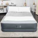 SleepLux Queen Air Mattress with Headboard | Supersoft Snugable Top, Extra Durable Tough Guard | Raised Airbed with Built in Pump + USB Charger (90"x60"x29") Grey