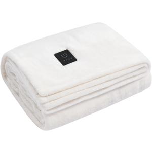 Dreamaker One-Touch Fleece Electric Heated Throw Blanket, 50x60 inches - Cozy, Machine Washable, with 4 Adjustable Heat Settings & Built-in Remote - Ultimate Comfort for Cold Nights - Off White