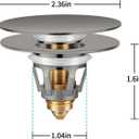 Universal Bathroom Sink Stopper with Hair Catcher, for 1.04-1.97 Inch Drain Hole, Spring Core Bathtub Drain Cover, Pop Up Sink Plug Basin Drain Strainer, Large Lid Gray