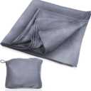 Cloudz Super Soft Jersey Airplane Travel Blanket for Your Flight, Car, Camping, Home or Comforting Warmth Anywhere! Large in Size at 50"x 50" and Includes a Bag! - Heather Grey