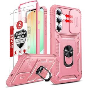 LeYi for Samsung Galaxy S25-FE Case: Galaxy S25 FE Case with Galaxy S25 FE Screen Protector X2, Magnetic Stand, Shockproof Funda para Galaxy 25 FE for Women Girl, Rink Pink