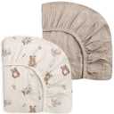 Mini Crib Sheets for Baby Boy Girl 2 Pack, Neutral Mini Crib Mattress Sheet 24" x 38", Muslin Nursery Bedding Soft and Breathable Comfort (Teddy & Friends)