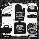 Fourluoo 10 Pcs Farmhouse Kitchen Decor and Accessories Set 4 Kitchen Towels 2 Pot Holders 2 Oven Mitts 2 Rugs for Cooking Baking Mom Housewarming Gifts(Black,Classic Style)