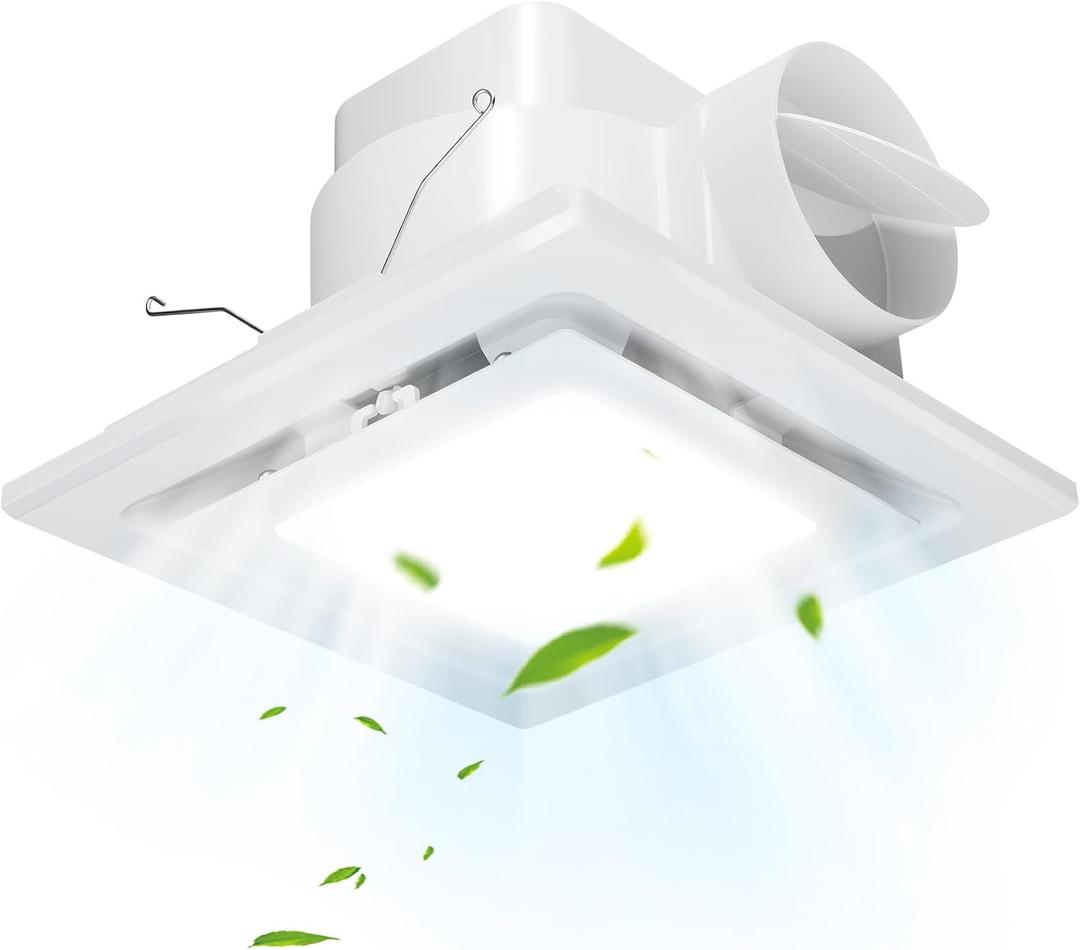 FEITON Bathroom Exhaust Fan with LED Light, 110 CFM 1.0 Sones Ultra Quiet Ceiling Ventilation Fan, Fits Standard 8x8 Inches Ceiling Cutout, 6500K Daylight, Built-in Junction Box, Square, 4 Inch Duct