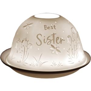 2 x Cello Porcelain Tealight Holder Dome - Best Sister Design with 3D Projection Image & Message Scented Unscented LED Candle Wax Warmer Love Gifts Ornament for Bedroom Home Birthday Present Dad Brother