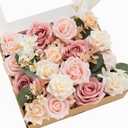 Ling's moment Fake Flowers Box, Faux Artificial Greenery Stems Foam Roses Gardenia Silk Eucalyptus Fabic Flower for Centerpieces Bouquet Wedding Vase Decorations, Dusty Rose & Pink, Grand Combo