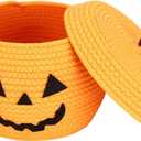 Sea Team Round Cotton Rope Storage Basket with Lid, Halloween Pumpkin Woven Storage Bin, Pot, Caddy, Organizer, Container for Snacks, Towels, Plants, 10 x 7.5 Inches (Small, Orange)