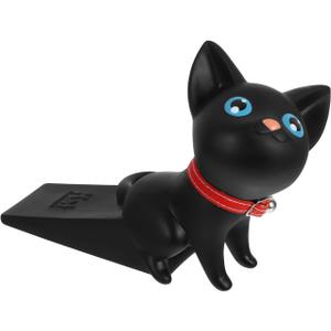 Operitacx Cute Cat Door Stopper Anti-Clip Hand Door Block Non-Slip PVC Wedge Decorative Home Accessory 6.49X2.95X4.52 Inches for Safety (Size 1, Black)