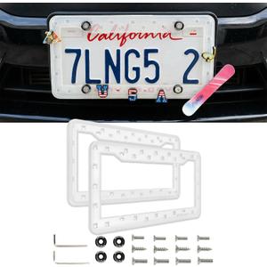 Clear License Plate Frames 2 Pack - DIY Customizable Car Tag Holder, Pop in Shoe Charms to Show Your Style, Funny Personalized Car Accessories for Women & Men, Rattle-Proof TPU, Anti-Theft Screws