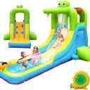 Inflatable Water Slide - Crocodile Theme Bounce House Water Park with Blower, Climbing Wall, Splash Pool, Water Cannon, Blow up Toddler Waterslide for Kids and Adults Backyard, Green