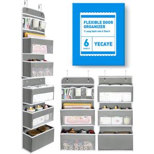 Yecaye 6-Tier Over the Door Storage Organizer, Flexible 1 Split into 2 Swing-proof Hanging Bathroom Storage Organization, Bedroom Organizer and Storage for Newborn Baby Essentials, Grey