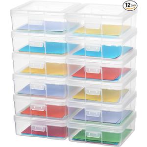 novelinks Plastic Clear Storage Containers for Organizing, Craft Storage Organizers and Stackable Storage Bins with Lids for Pencil Box, Bead, Cookie Cutter, Board Game (6 Pack Small + 6 Pack Medium)