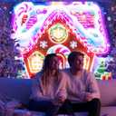 BlissYard Gingerbread House Christmas Blacklight Tapestry Neon Glow in the Dark Candy Tree Gift UV Reactive Holiday Wall Hanging for Bedroom Living Room Kids Party Decor 78x59 Inch
