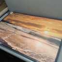Framed Coastal Gold Sunset Beach Wall Art for Living Room, 24x36 In