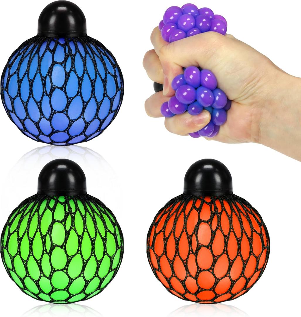 Stress Relief Squeezing Soft Rubber Vent Grape Ball Hand Wrist Toy Funny Geek Gadget Vent Toy, Orange/Blue/Green, 3 Piece