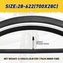 2 Pack 700x25c 28c Road Bike Tire City Bike Tire with 2 Pack 48 mm FV Tubes Black Compatible Replacement Bicycle Tire