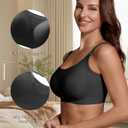 Jelly Wireless Push Up Bra for Women, Seamless Deep V Mesh Bralette, Comfortable Supportive T Shirt Bra No Wire (Black, L)