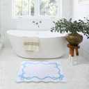 SHIYUE Scalloped Bow Bathroom Mat, Coquette Cute Non Slip Rug Aesthetic Preppy Microfiber Room Decor, Soft Bathtub Decoration(18"26" Sky Blue)