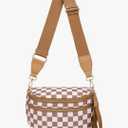 Pure Colour Crossbody Bum Bags for Women Spacious Checkered Cross body Bag Nylon Trendy Fanny Pack for Travel