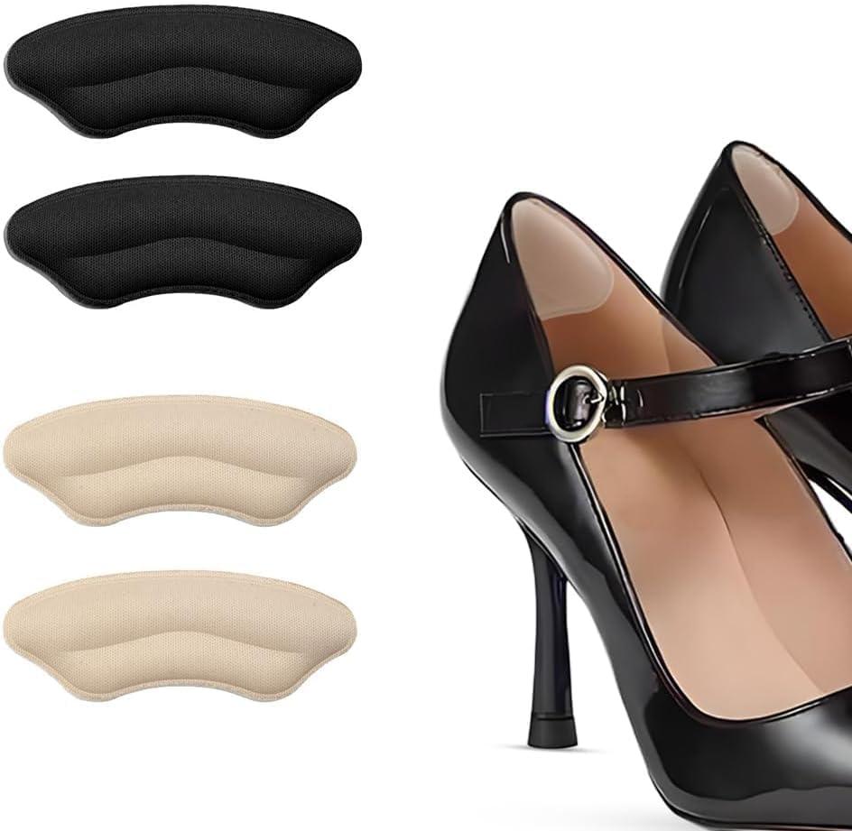 2 x Heel Grips for Shoes Too Big, 2 Pairs Non-Slip Heel Liners for Loose Shoes, Shoe Fillers for Women & Men, Prevent Heel Slipping & Blisters, Improve Shoe Fit & Comfort - Black & Nude