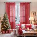 YoungsTex Red Linen Semi Sheer Curtains 80 Inch Length - Light Filtering Drapes with Back Tab Rod Pocket Lightweight for Living Room Window, 2 Panels, 52 X 80 Inch