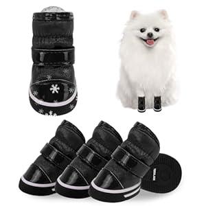 SCENEREAL Fleece Dog Shoes for Winter, Dog Boots & Paw Protectors, Warm Puppy Snow Booties for Small Medium Sized Dogs, Anti-Slip Rubber Sole PU Waterproof Boots for Outdoor Walking, Black,Size 3 Fit for Paw Width 0.9"-1.1"