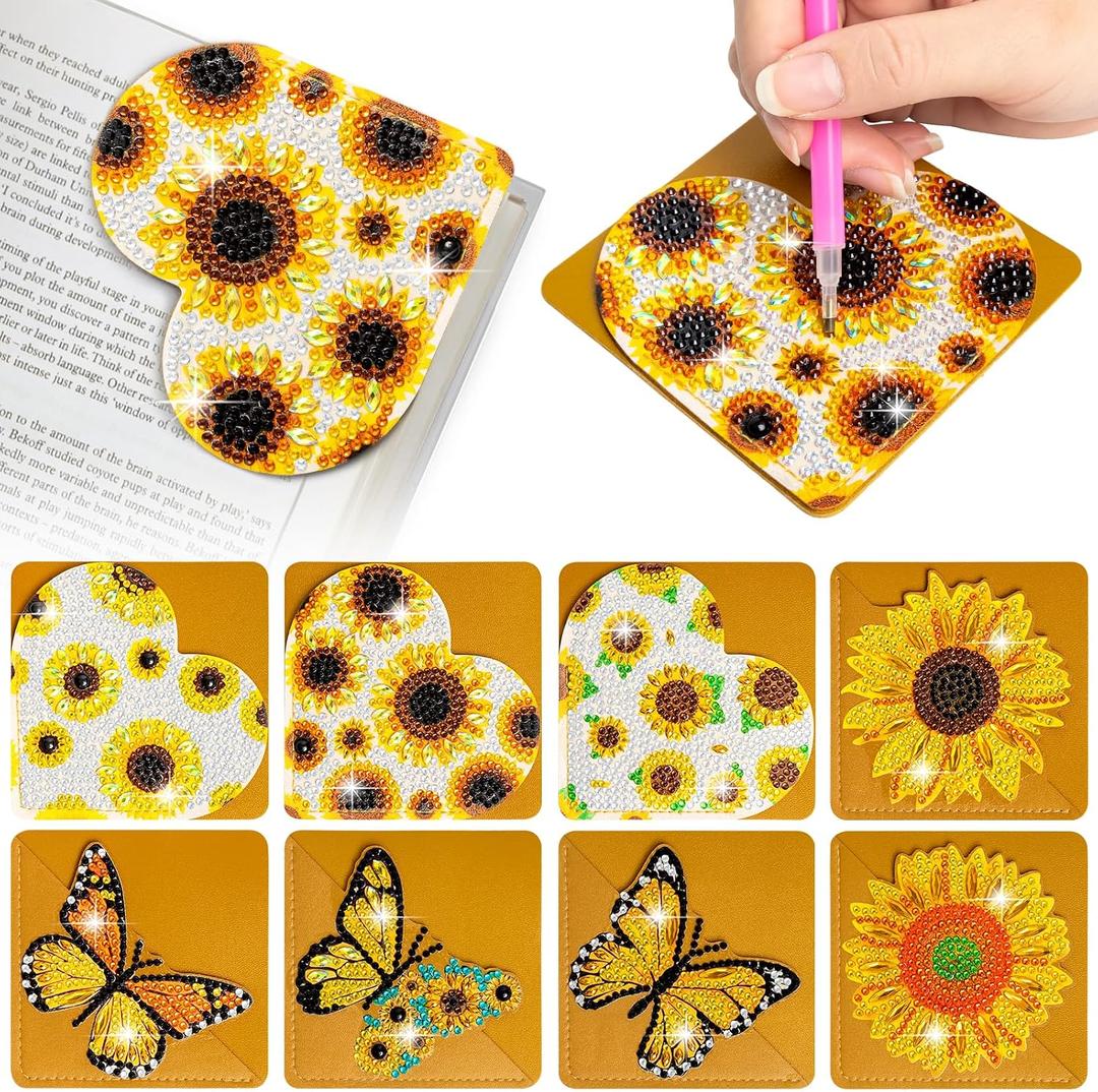 WIVICO 8 pcs Diamond Painting Bookmarks, DIY Diamond Art Kits for Adults, Book Corner - Protecting Bookmark Craft Supplies Kits for Book LoversSunflower