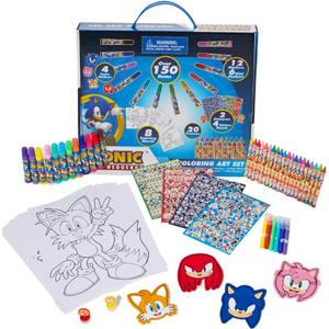 Sonic The Hedgehog Coloring Art Set for Kids with Stickers and Stampers, 150+ Pieces