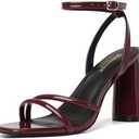 RIBONGZ Block Heels Prom Heeled Sandals for Women Chunky Square Open Toe Strappy High Heels Ankle Strap Wedding Bridal Shoes High Heel Sandals for Party Dress, Size 9