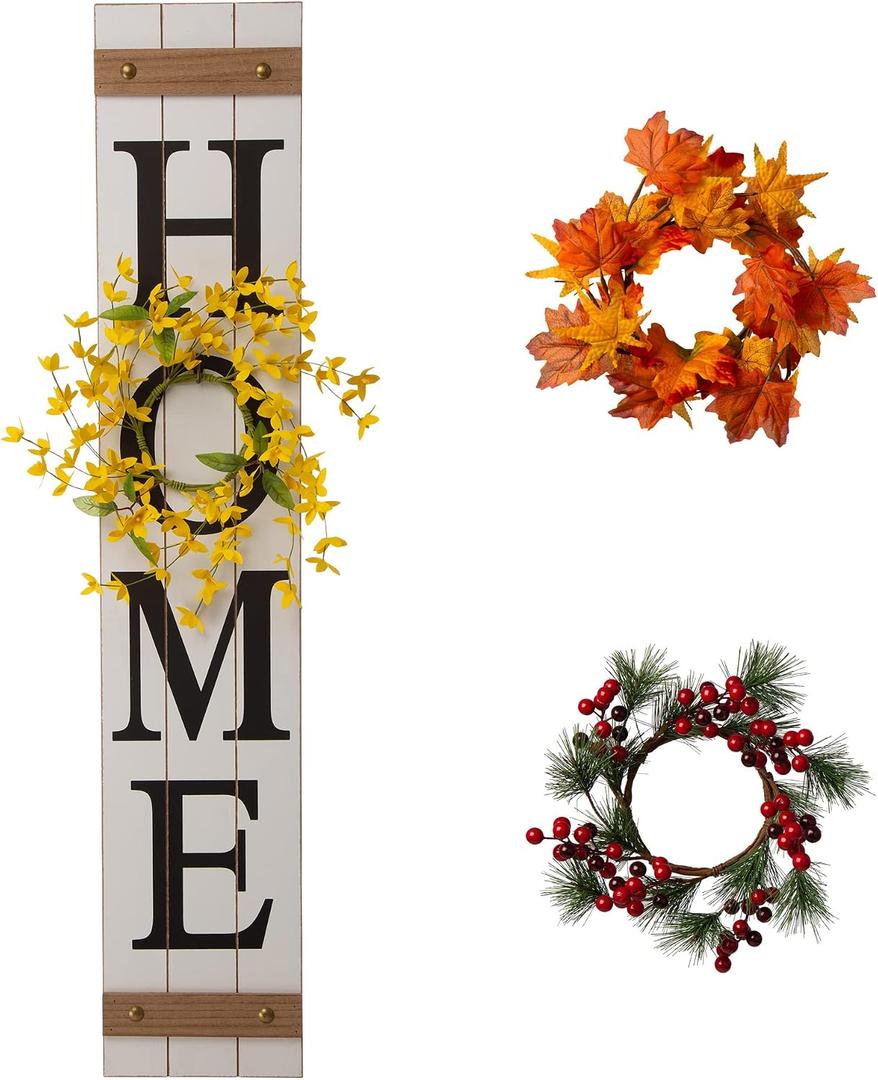 Glitzhome 42H Wooden Welcome Home Porch Sign with Interchangeable Wreaths for Front Door Vertical Farmhouse Standing Home Sign Hanging Wall Sign for Year Spring Fall Thanksgiving Christmas