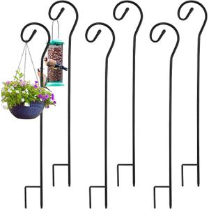 Hicarer 6 Pcs Shepherd Hooks 32 Inch 1/3 Thick Curled Metal Garden Hook Outdoor Shepherd Hook Stands for Wedding Garden Decor Hanging Lanterns Bird Feeders Solar Outdoor Lights (Multiple Style)