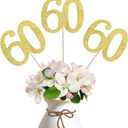 10-Pack Double Sided Glitter 60th Birthday Centerpiece Anniversary Centerpiece Sticks, Number 60 Table Topper Cake Topper for 60th Birthday Anniversary Table Party Decorations (Double Sided gold)