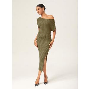 Women Plus Size Bodycon Long Dress Off Shoulder Sexy Slim Elegant Dresses (Green, XXXL)