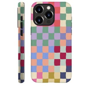kiritfox Case Compatible with iPhone 14 Pro,Hybrid 2-Layer Hard Shell,Shockproof Soft for Girl Women,Mixed Color Checkerboard