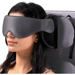 Travel Pillow, Airplane Neck Pillow with 3D Eye Mask for Sleeping, Round Edge Plane Head Strap 360Headrest Support for Long Flight, Stop Bobblehead, Travel Essential for Car Road Trip Grey