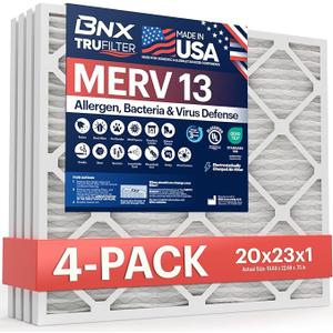 BNX TruFilter 20x23x1 Air Filter MERV 13 (3-Pack) - MADE IN USA - Electrostatic Pleated Air Conditioner HVAC AC Furnace Filters for Allergies, Pollen, Mold, Bacteria, Smoke, Allergen, MPR 1900 FPR 10
