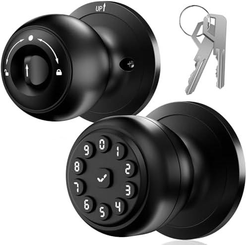 Keypad Smart Door Knob Lock, Keyless Entry Door Lock with Handle - Auto Lock for Front Door - Electrionic Code Door Lock for Bedrooms, Home Office, Garage, Apartment - Easy Installation