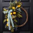 Suncalla 20 Inch Summer Lemon Wreath for Front Door with Artificial Blue Berry Bow Farmhouse Spring Summer Decor for Home Porch Window Wall Wedding Party Indoor and Outdoor
