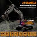 20.4 Inch 22 Channels Remote Control Excavator Truck 1/14 Scale Metal Shovel Independent Arms RC Digging Machine Metal Alloy Construction Vehicles Toy for 14y+ Beginners