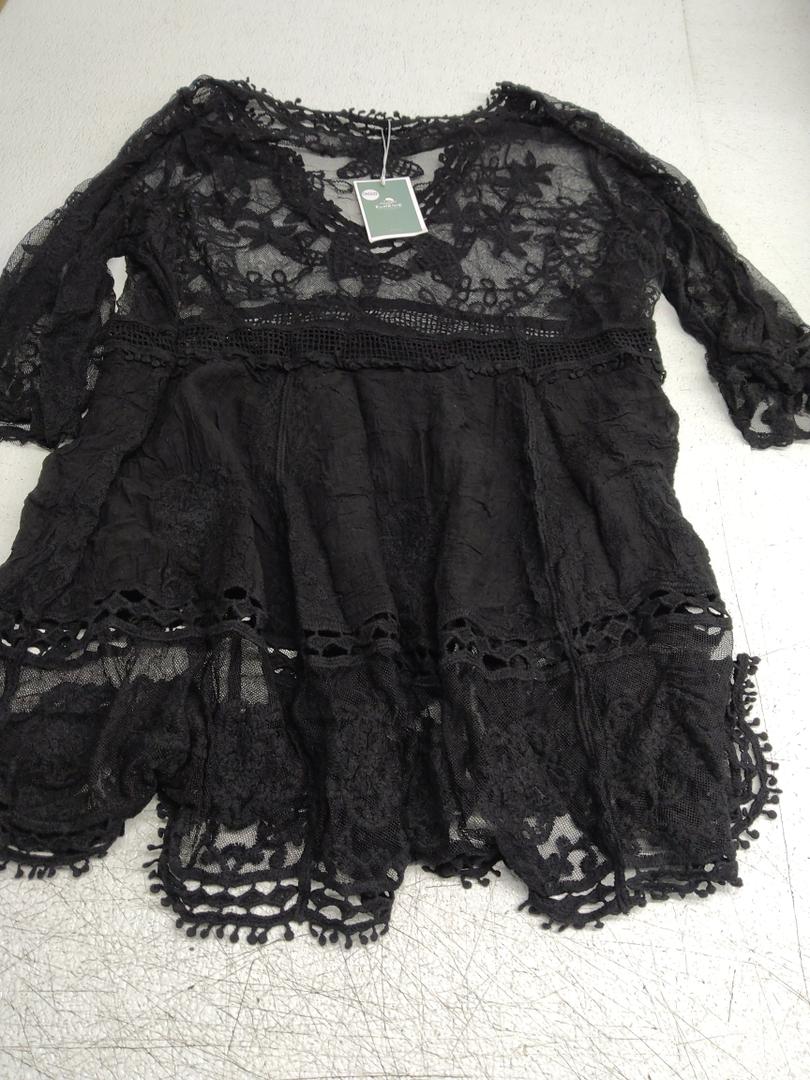 Eomenie Women's Contrast Lace Bathing Suit Cover Up V-Neck Swimsuit Coverups Loose Swimwear Beach Dress Beachwear One Size Black