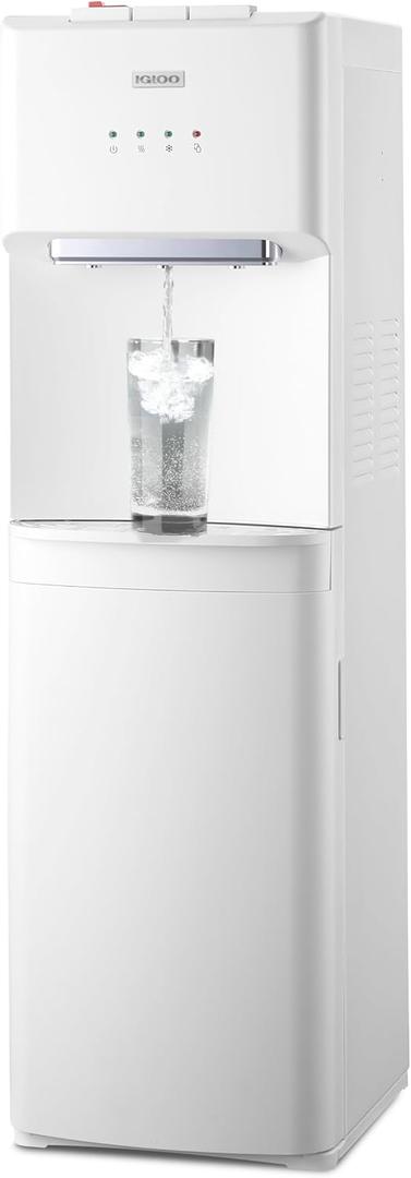 Igloo Bottom-Loading Water Dispenser – Water Cooler Dispenser with Hot & Cold Temperature Settings- Electric Water Dispenser Fits 3 & 5-Gallon Jugs with Child Safety Lock for Home & Office Use– White