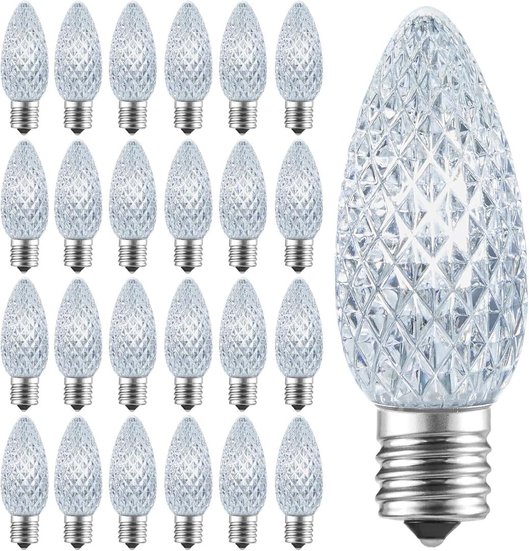 Minetom LED Light Bulbs 50 Pack C9 LED Christmas Light Bulbs, Replacement Dimmable Bulbs for Christmas String Lights, Holiday Decoration Indoor & Outdoor Use, E17 Intermediate Base, Cool White
