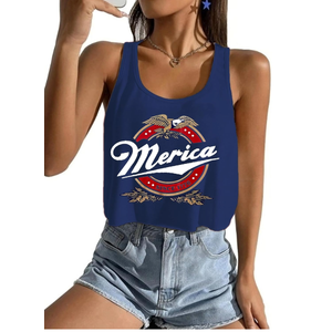 American Flag Crop Tank 4th of July Patriotic Sleeveless Tee Tops , Size Mediu