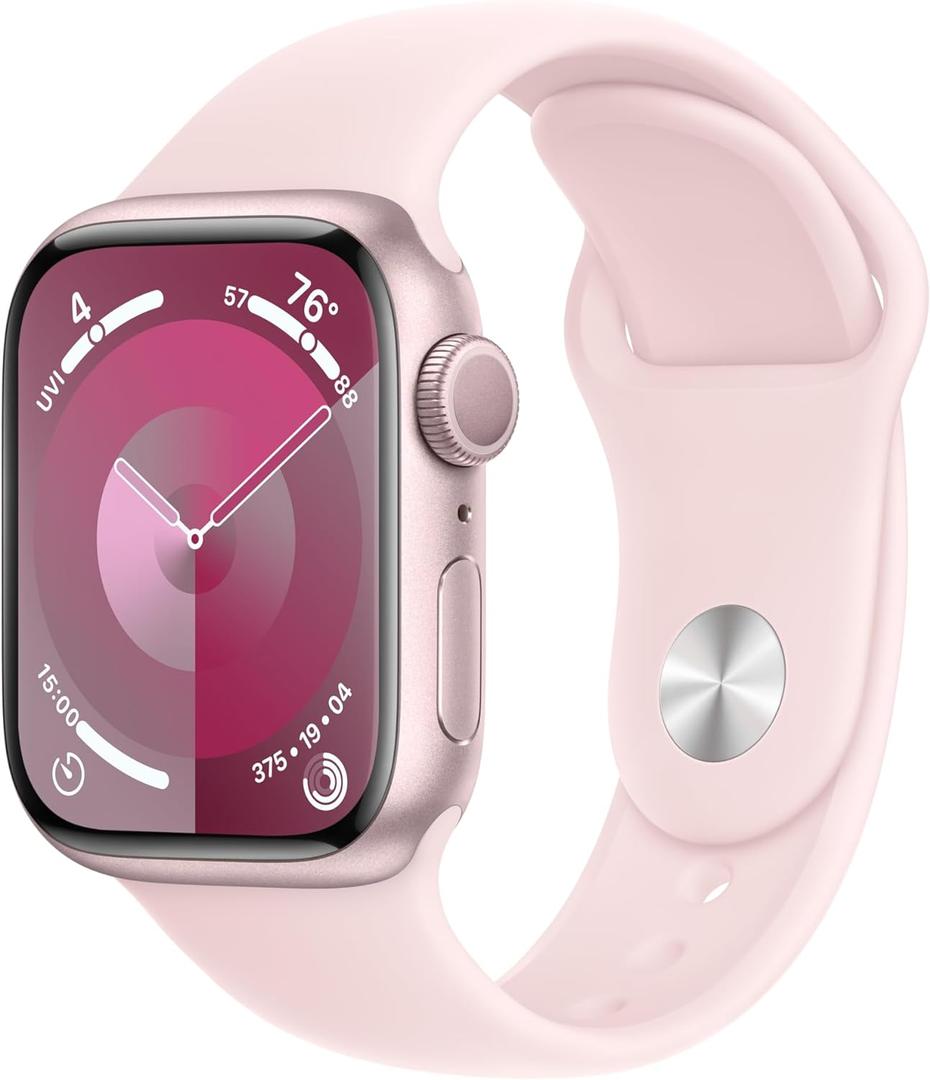 Apple Watch Series 9 [GPS 41mm] Smartwatch with Pink Aluminum Case with Pink Sport Band S/M. Fitness Tracker, Blood Oxygen & ECG Apps, Always-On Retina Display
