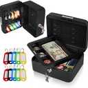 Honeywell Safes & Door Locks - Convertible Small Cash Box with Removable Money Tray - Durable Lock Box with Storage Under Tray & 10 Key hooks - Metal Money Safe with Key Lock - Black, 0.1 CU - 6111