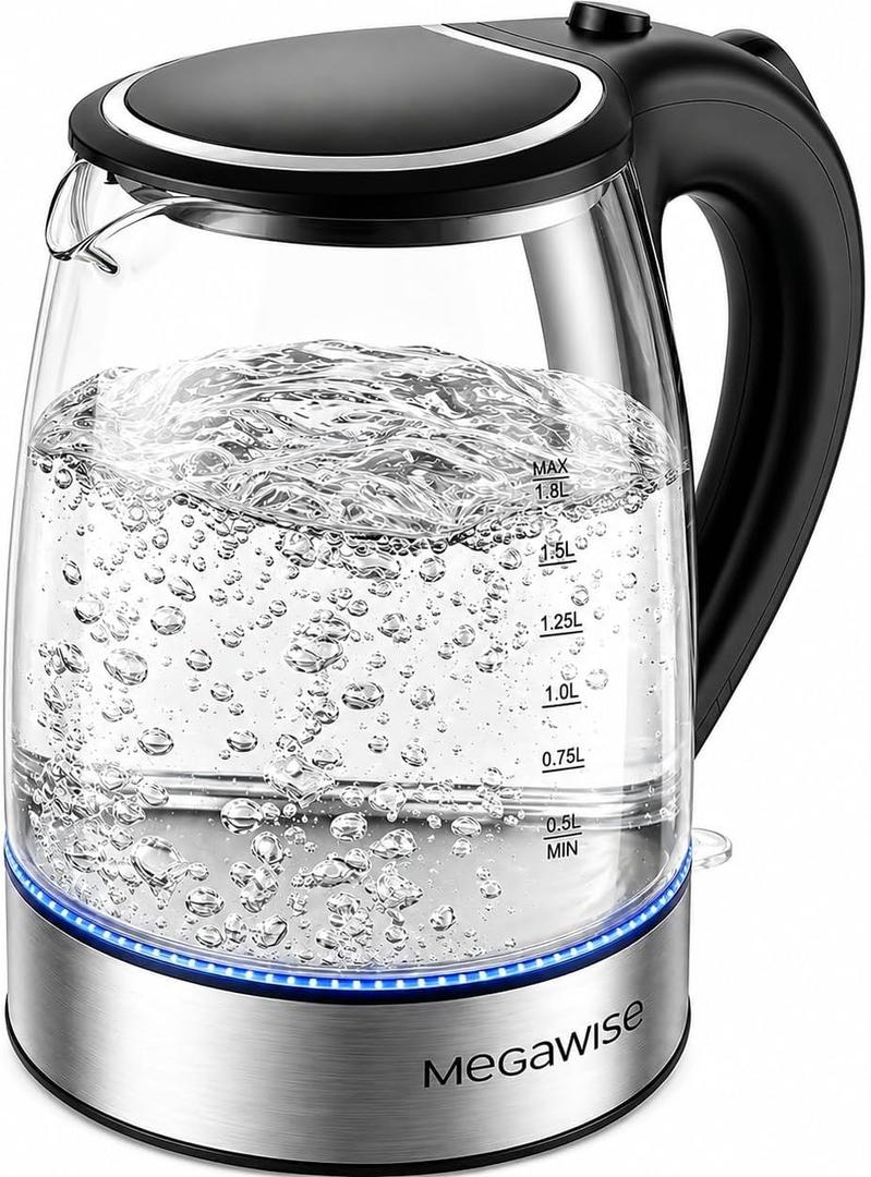 MEGAWISE Electric Kettle 1.8L, High Power Fast Boiling Hot Water Boiler, Auto Shut-Off, BPA-Free Food-Grade Material, Tea Kettle for Kitchen Home Office Coffee Tea