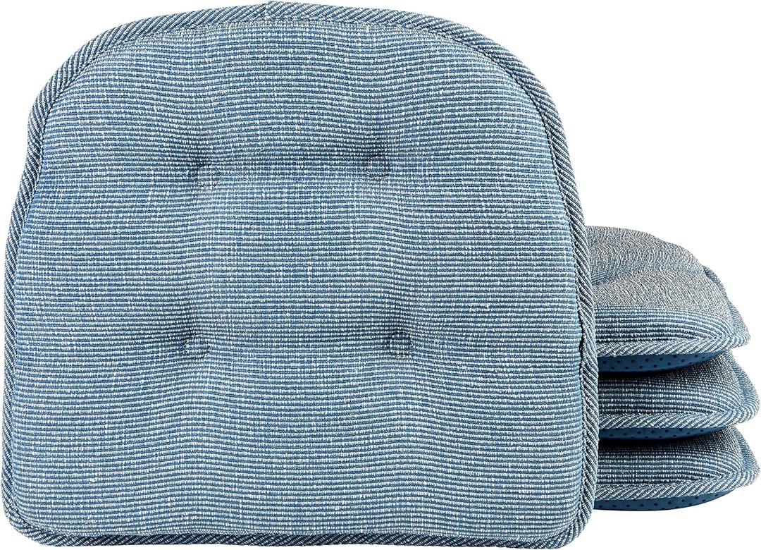 Klear Vu Omega Non-Slip Chair Cushions, Assembled in USA, U-Shaped Skid-Proof Seat Pads for Dining Room, Kitchen, Office, 15"x16", Slub Wedge, 4 Pack