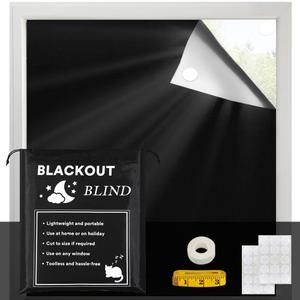 H.VERSAILTEX Portable Blackout Curtains for Bedroom 80" x 67", 100% Blackout Blind Curtain for Window No Drill Blackout Roller Shades with Thermal Insulated for Living Room Cut to Any Size, Black