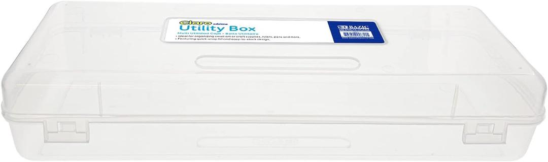 BAZIC Products Plastic Pencil Case, Ruler Length Large Utility Storage Box, Multi Purpose Organizer & Supply Holder, Clear Box Design, Ideal for School, Office & Craft Use, 1-Pack